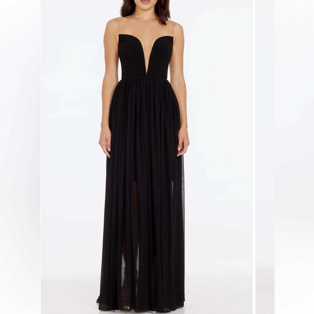 Dress the Population Eleanor Illusion Gown Black Maxi Dress Mesh - Picture 2 of 9